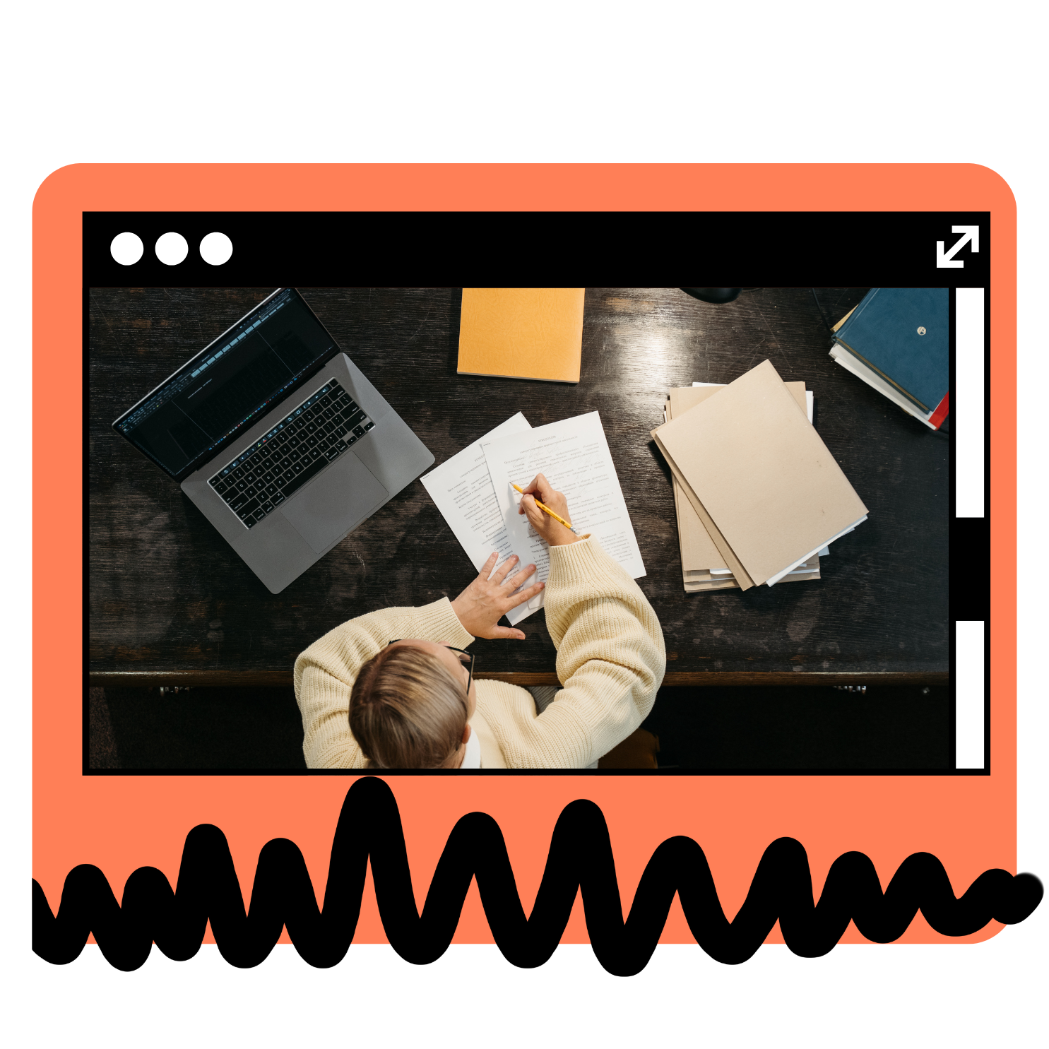 Top-down view of a woman writing at a desk with a laptop and documents, representing how Cofire AI supports small business owners with systems, structure, and CRM implementation