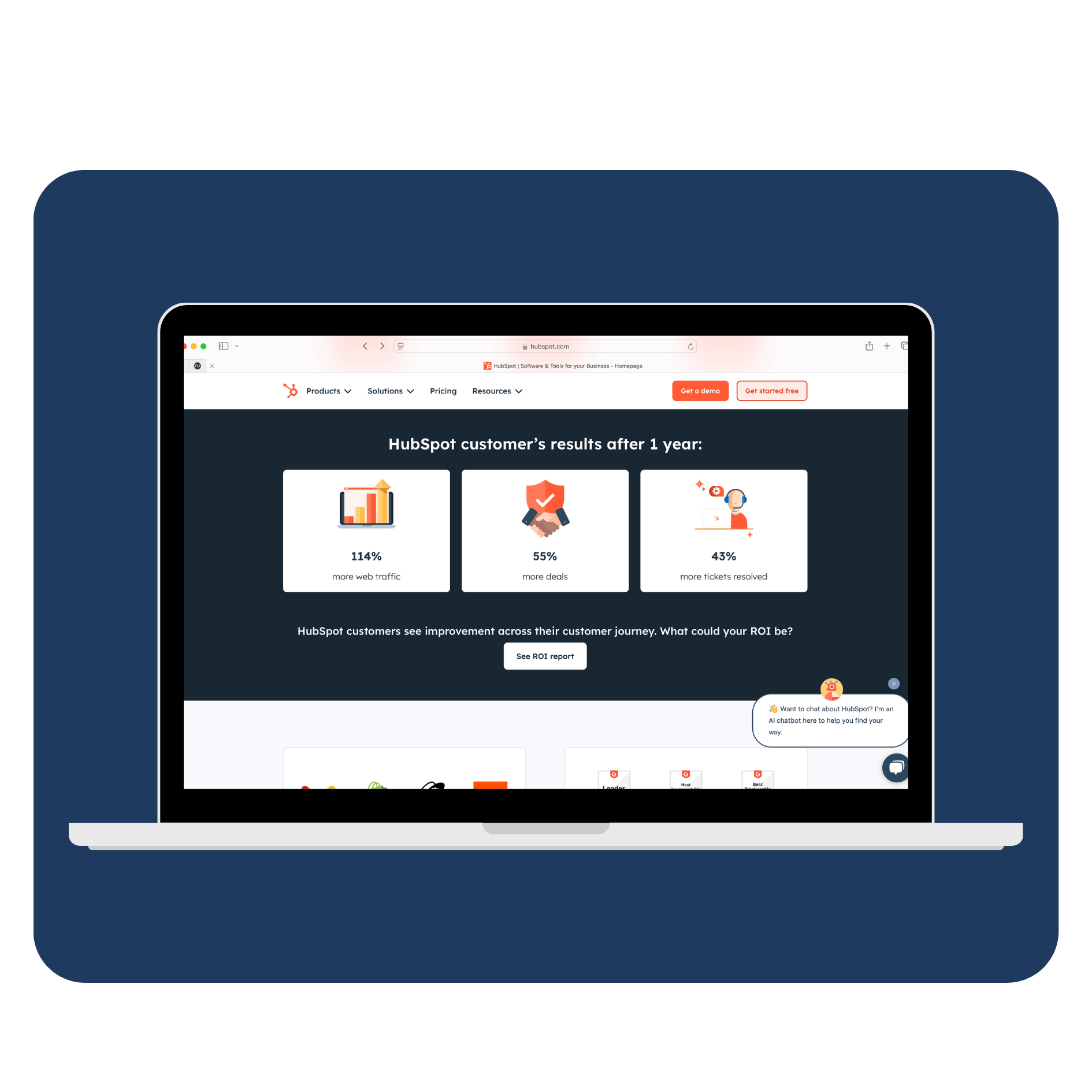 Laptop screen showing HubSpot performance metrics; 114% more web traffic Selkire Laptop screen showing HubSpot performance metrics; 114% more web traffic Selkire