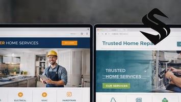Two home services websites displayed side by side, showing similar layouts, service menus, and calls to action that make the brands difficult to distinguish at a glance