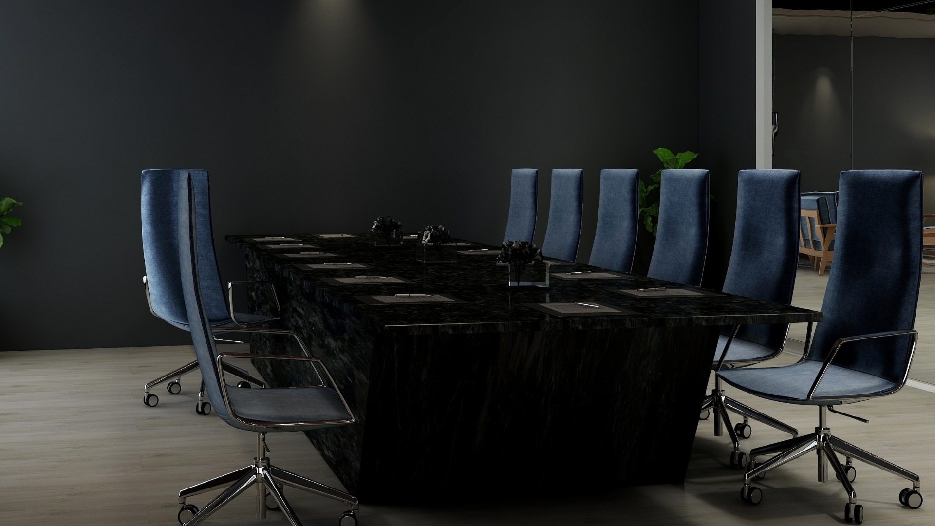 Empty boardroom with a long table and chairs, suggesting leadership decisions that shape marketing direction.