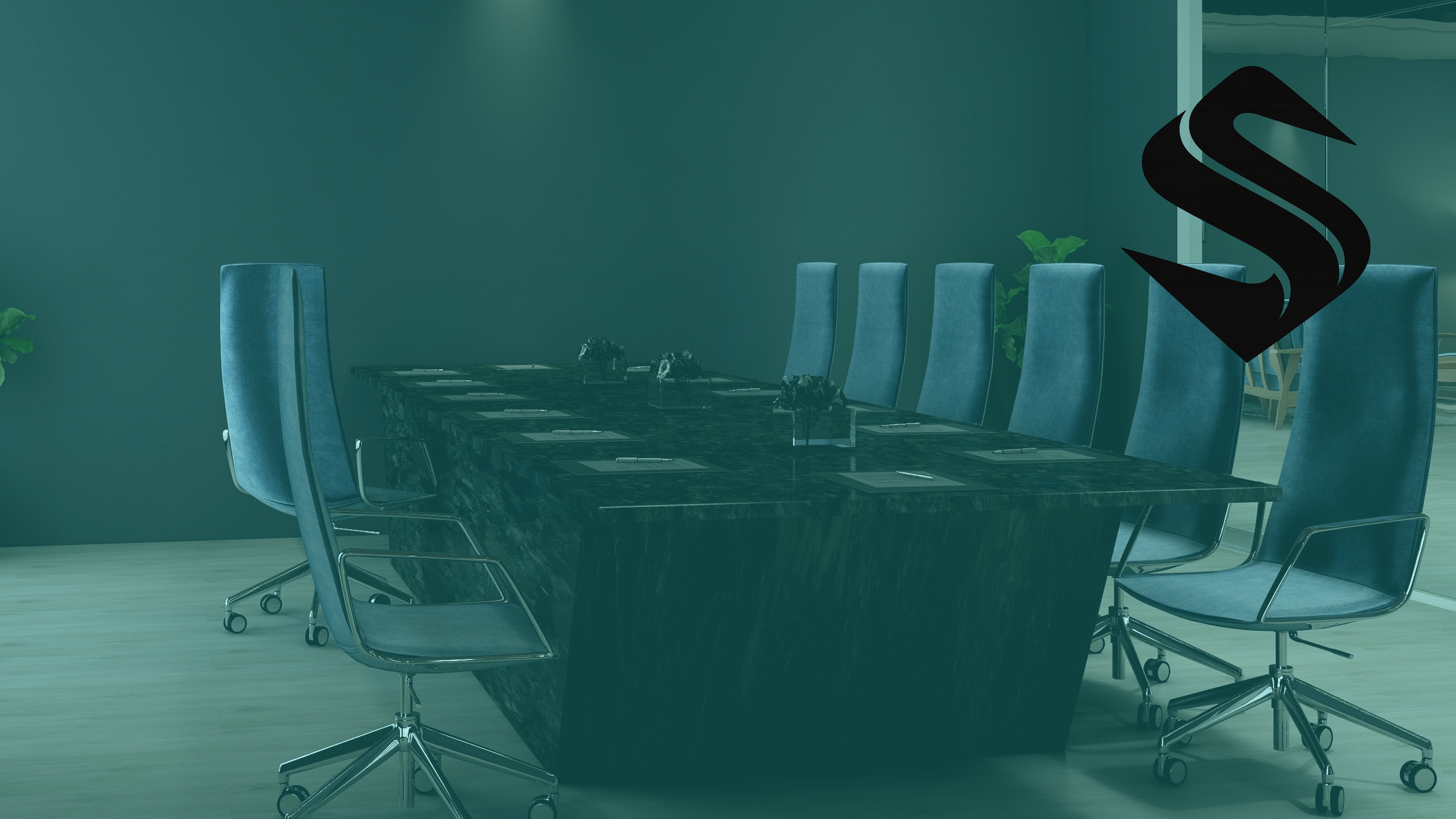 Empty boardroom with a long table and chairs, suggesting leadership decisions that shape marketing direction.